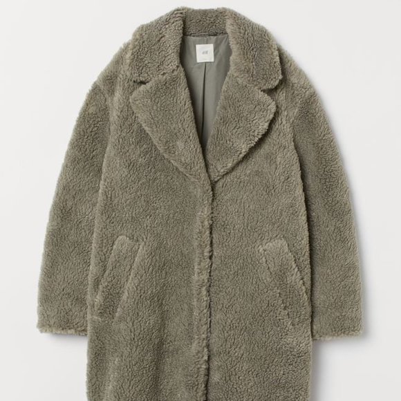 H&M Jackets & Blazers - H&M Grey-Green Faux Sherling Teddy Coat